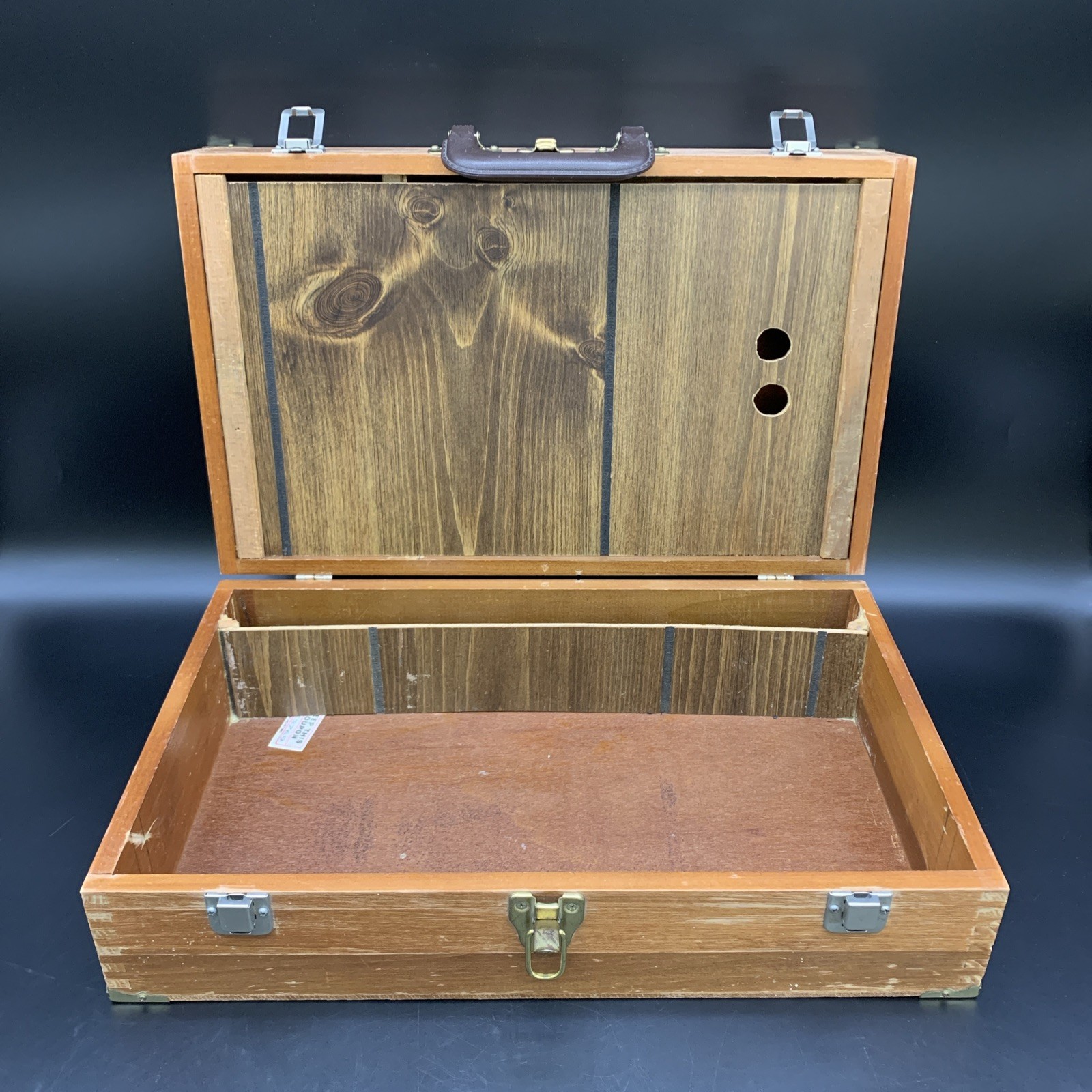 Vintage Wooden Artist Paint Box w Palette Compartments 18″ Case