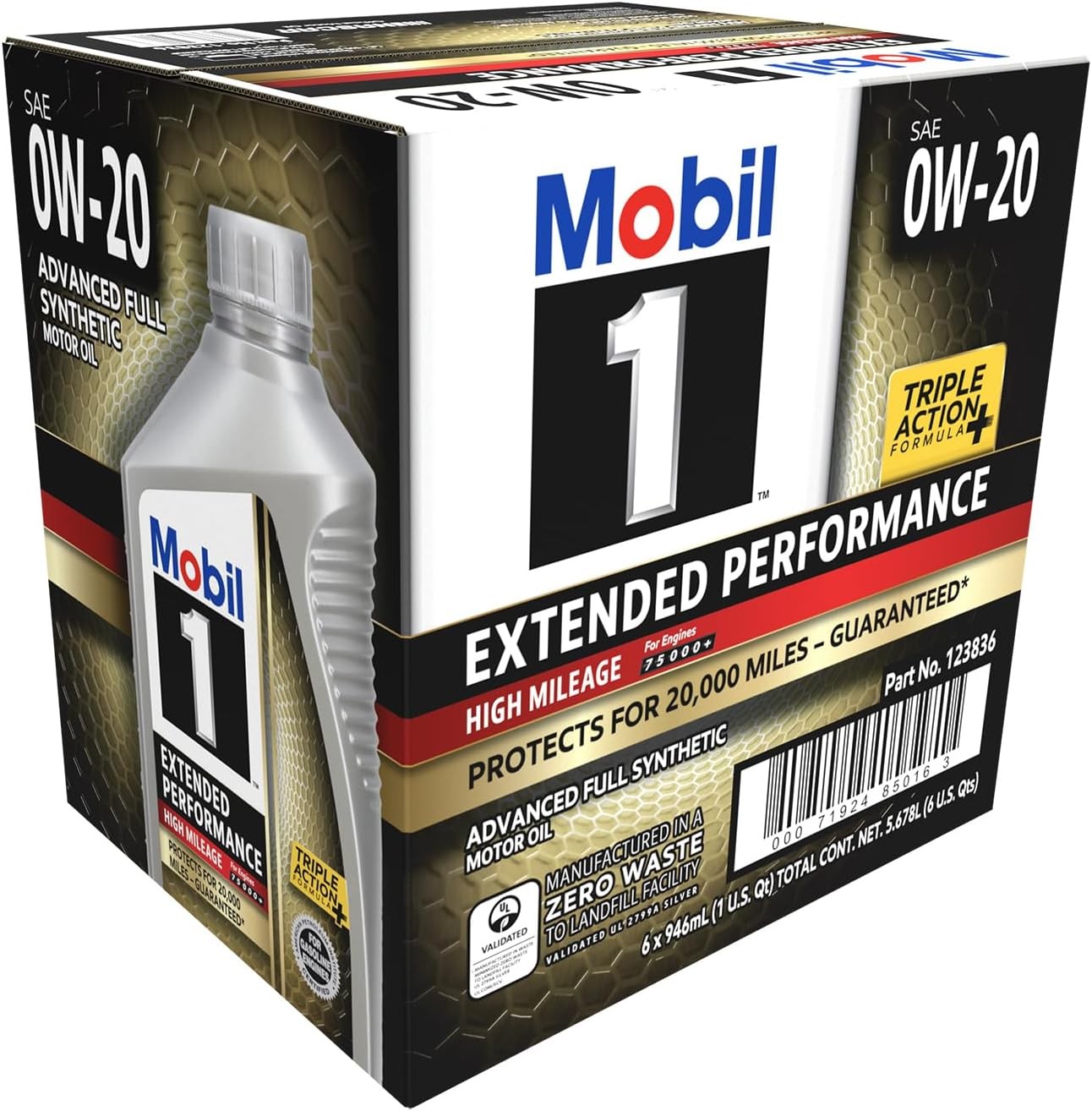 Extended Performance High Mileage Full Synthetic Motor Oil 0W-20, 1 Quart (6-pk)