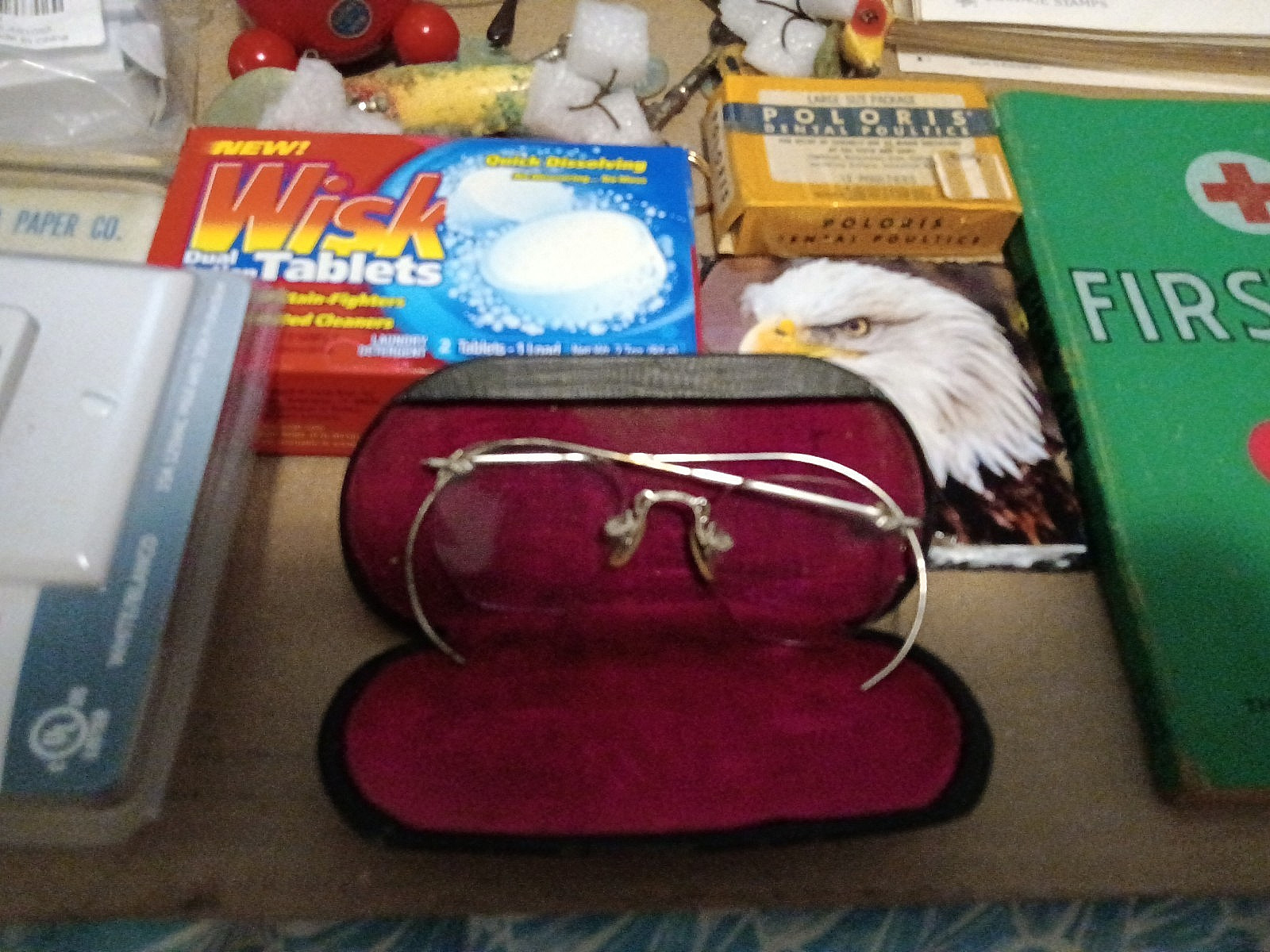 Junk Drawer Lot Vintage & Modern Lures Knives Tobacciana Ephemera Eyeglasses etc