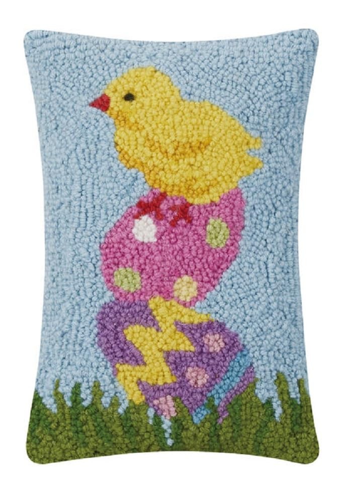 Peking Handicraft Easter Chick Eggs Hook Pillow 12in Wool Velvet Decor Pillow