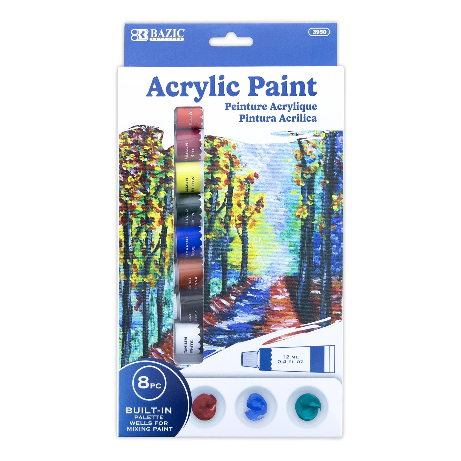 BAZIC Acrylic Paint 8 Colors Set Non-Toxic Craft Paint 0.4oz