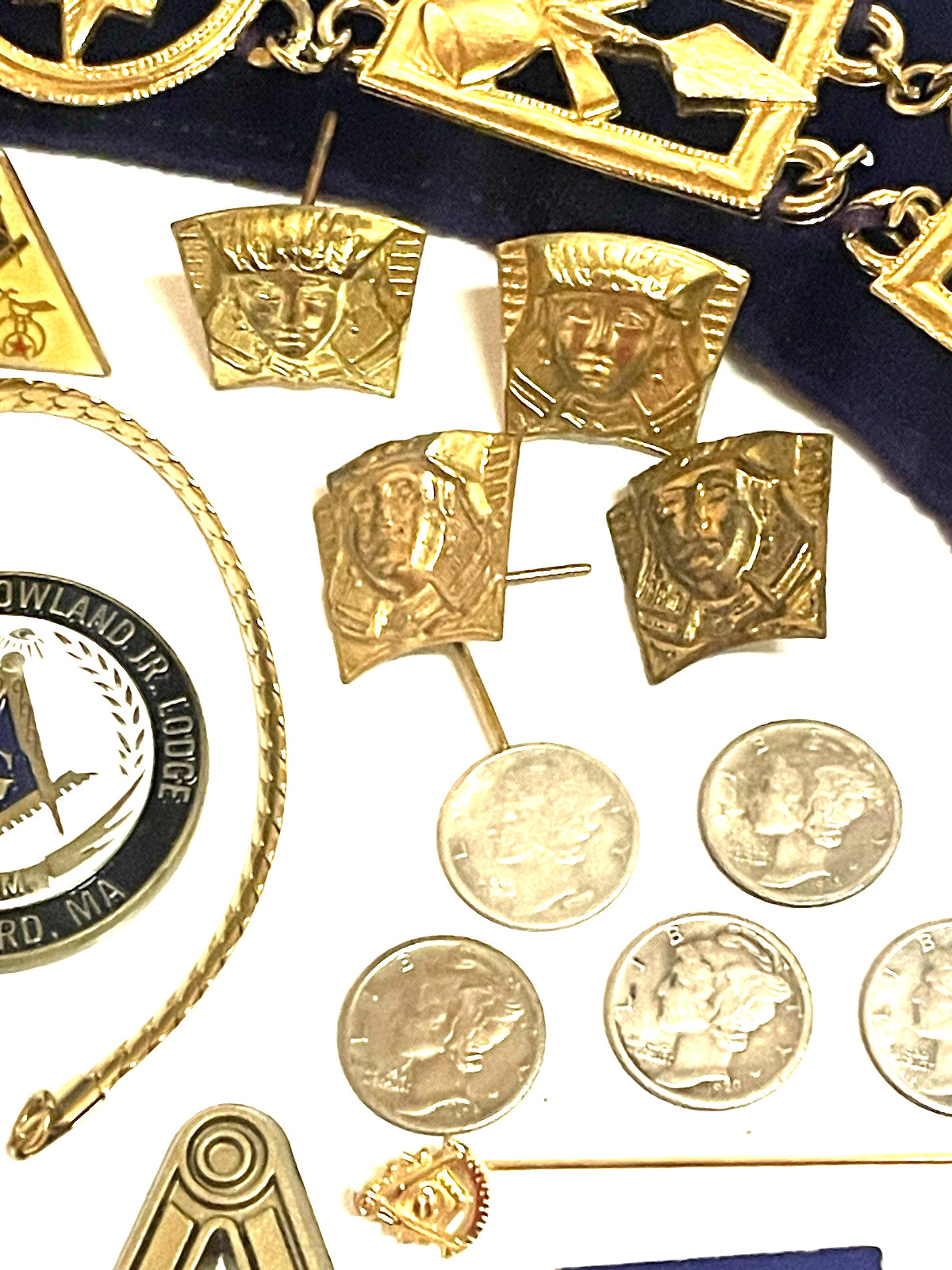Vintage Junk Drawer Masonic Lot Silver Gold Jewelry Token Coin Medal Collar Old