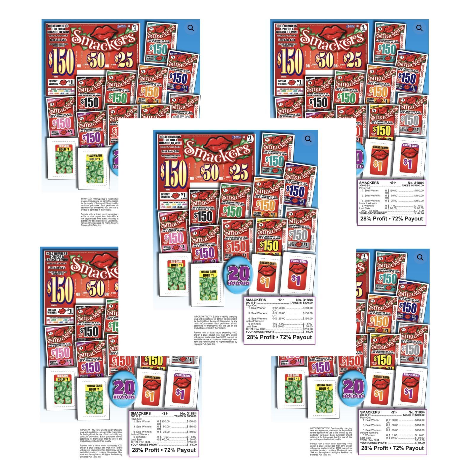 Pull Tab Ticket- Hard Card – Game – 5 Pack Smackers – 300 ct ea