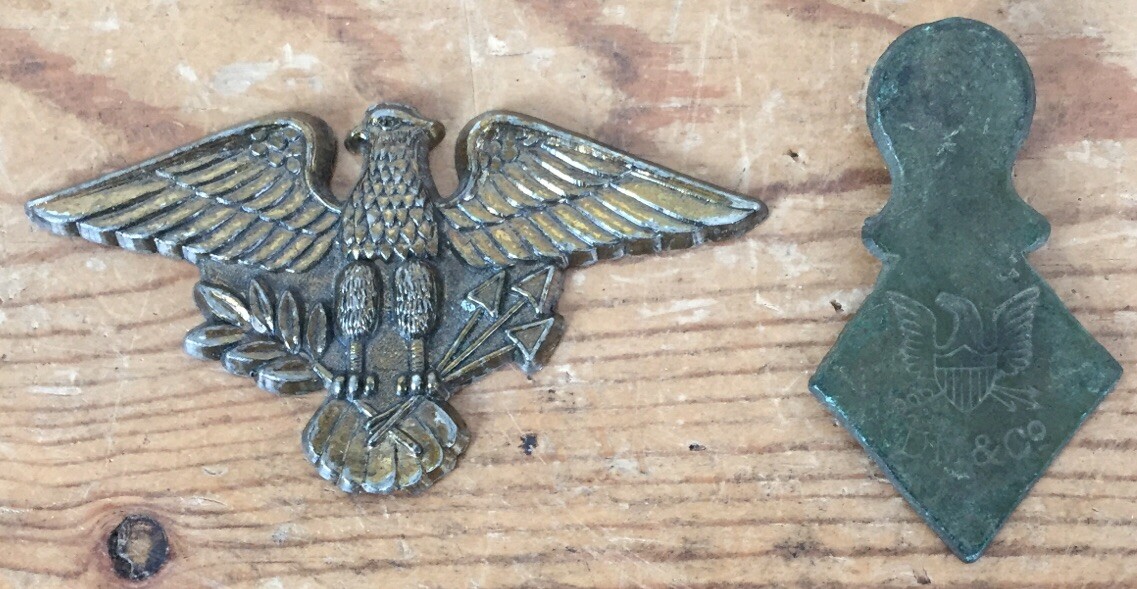 Pair Junk Drawer Vtg Small Antique Brass Eagle w Arrows Metal Trinkets Objects