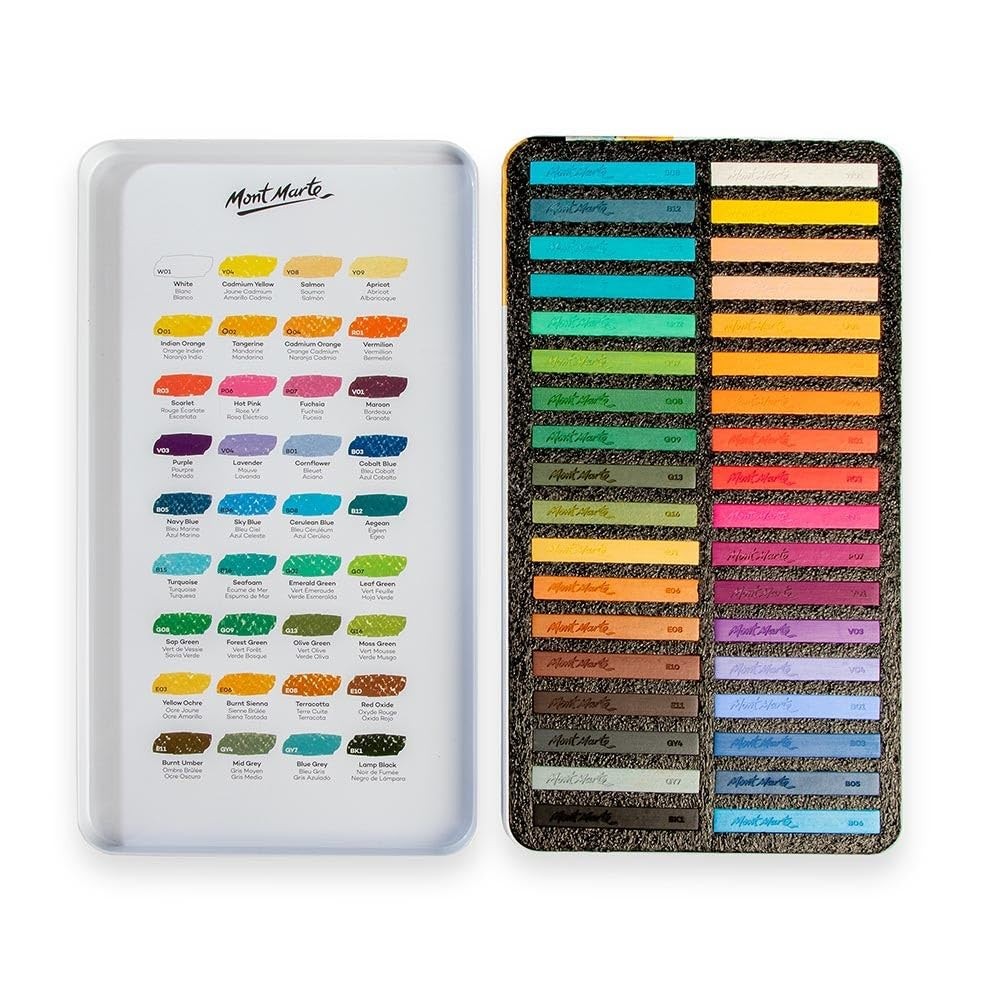 Mont Marte Soft Pastels 36pc – Assorted Colors in Tin Box, Vibrant Sticks