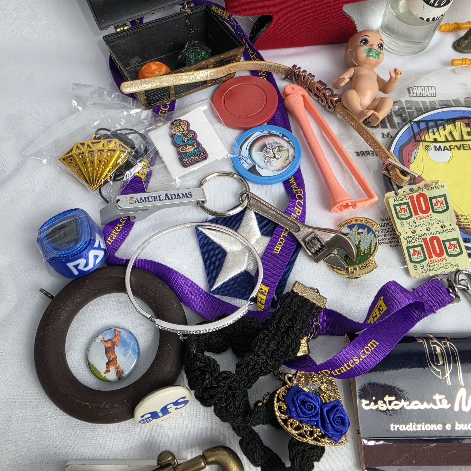 Junk Drawer Lot Toys Pins Stamps Military Coin Trinket Jewelry Patches Vintage
