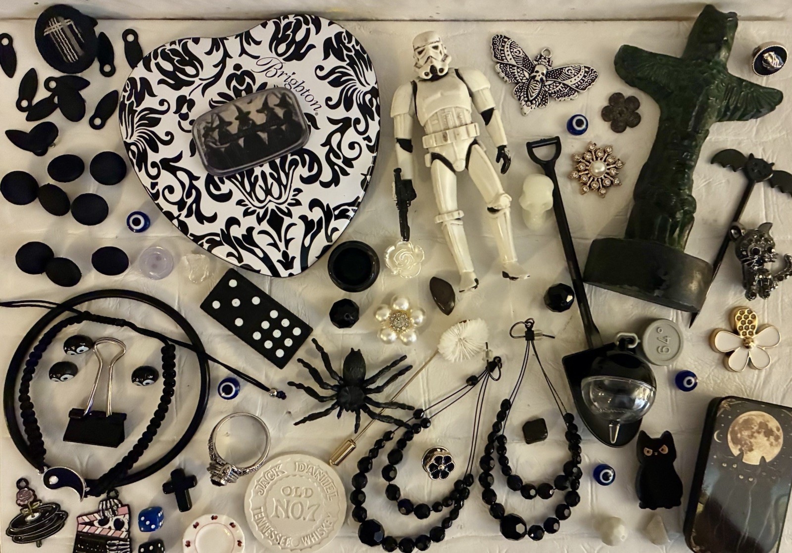 Black White Poison Ring Jewelry Charms Oddities Junk Drawer Goth Art Lot