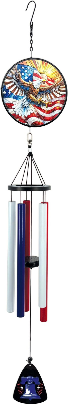 Sunset Vista USA Eagle Stained Glass Liberty Bell Wind Chime 40 Inch Red White B