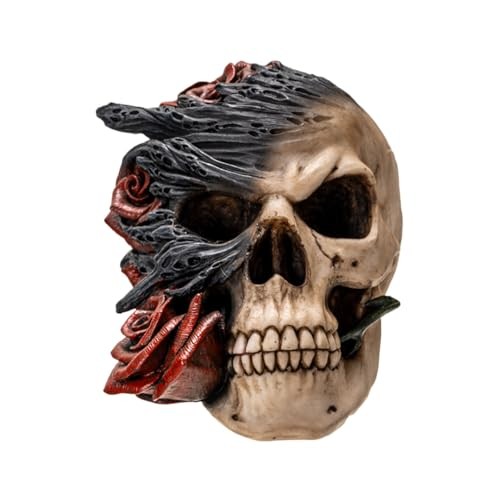 Pacific Giftware Gothic Skull with Roses Resin Sculpture – 5.1″ Decor