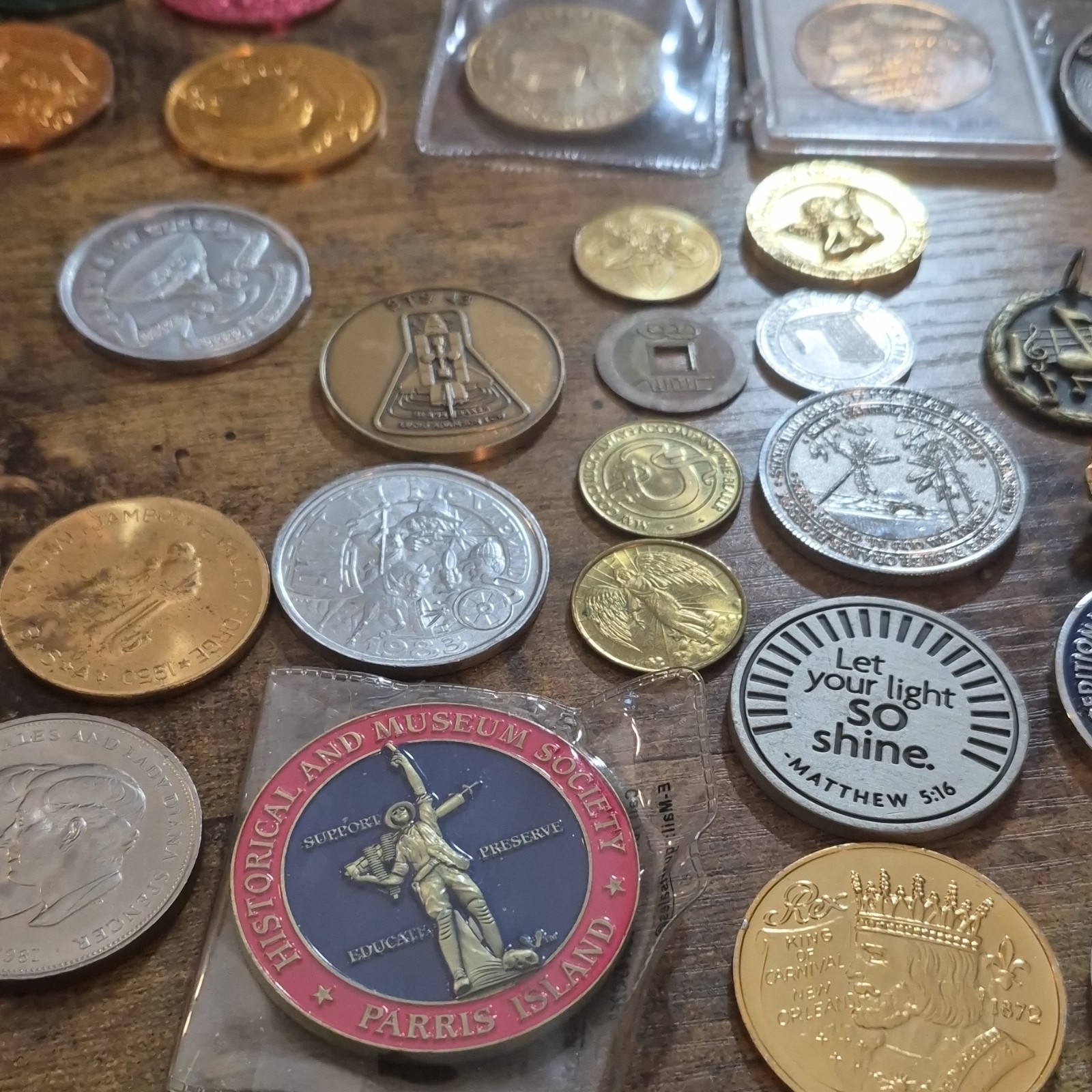 Lot Of 45 Vintage/Commemorative Coins, Pins & Pendants