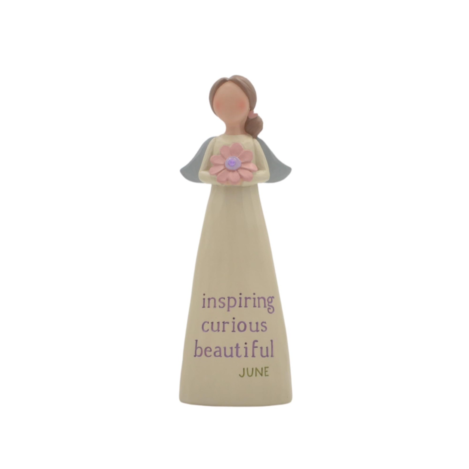 Blossom Bucket June Birthstone Angel Figurine 5.25″ Resin White