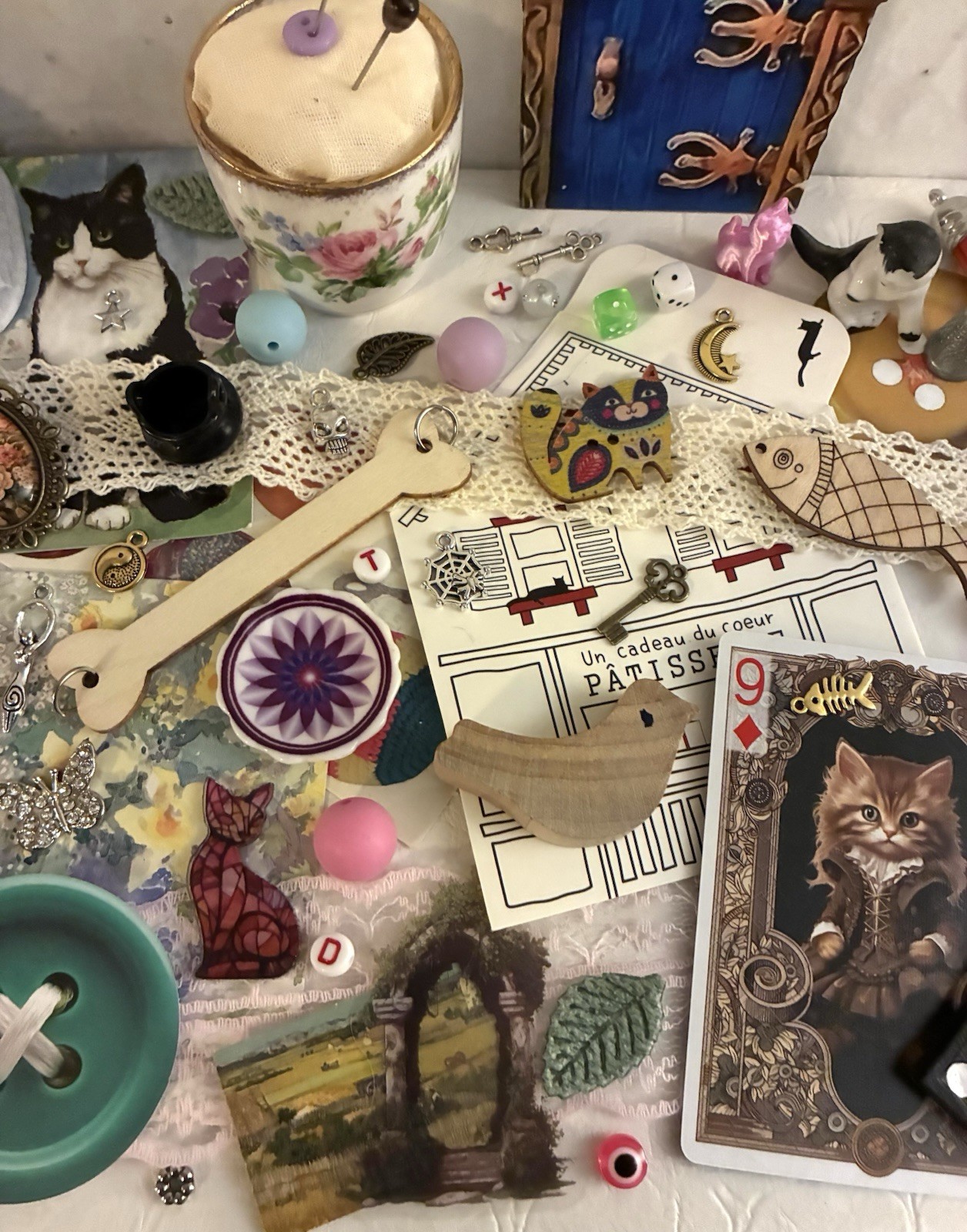 Castle Ring Holder Cat Figurine Pin Cushion Fairycore Junk Drawer Wicca Art Lot