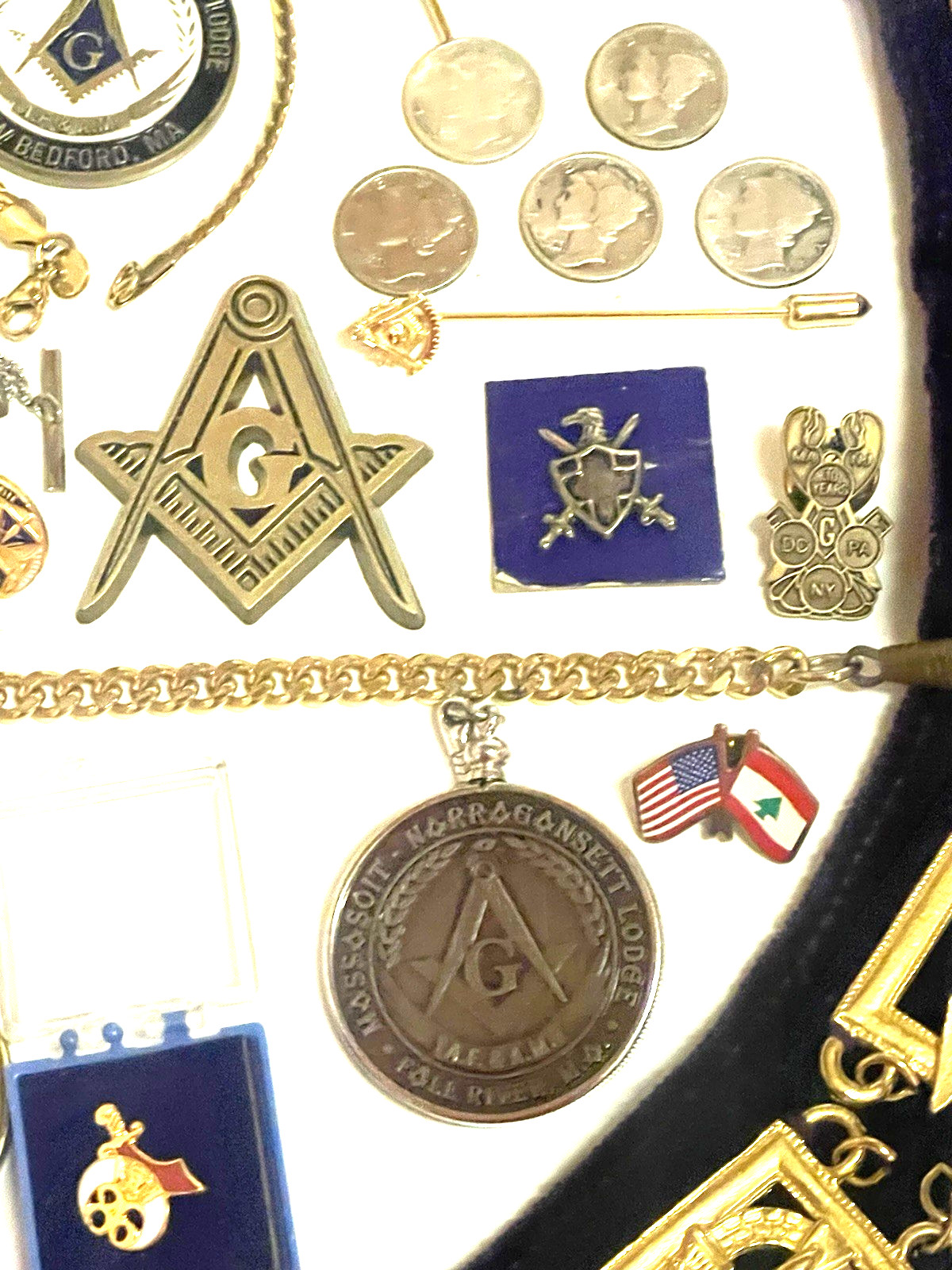 Vintage Junk Drawer Masonic Lot Silver Gold Jewelry Token Coin Medal Collar Old