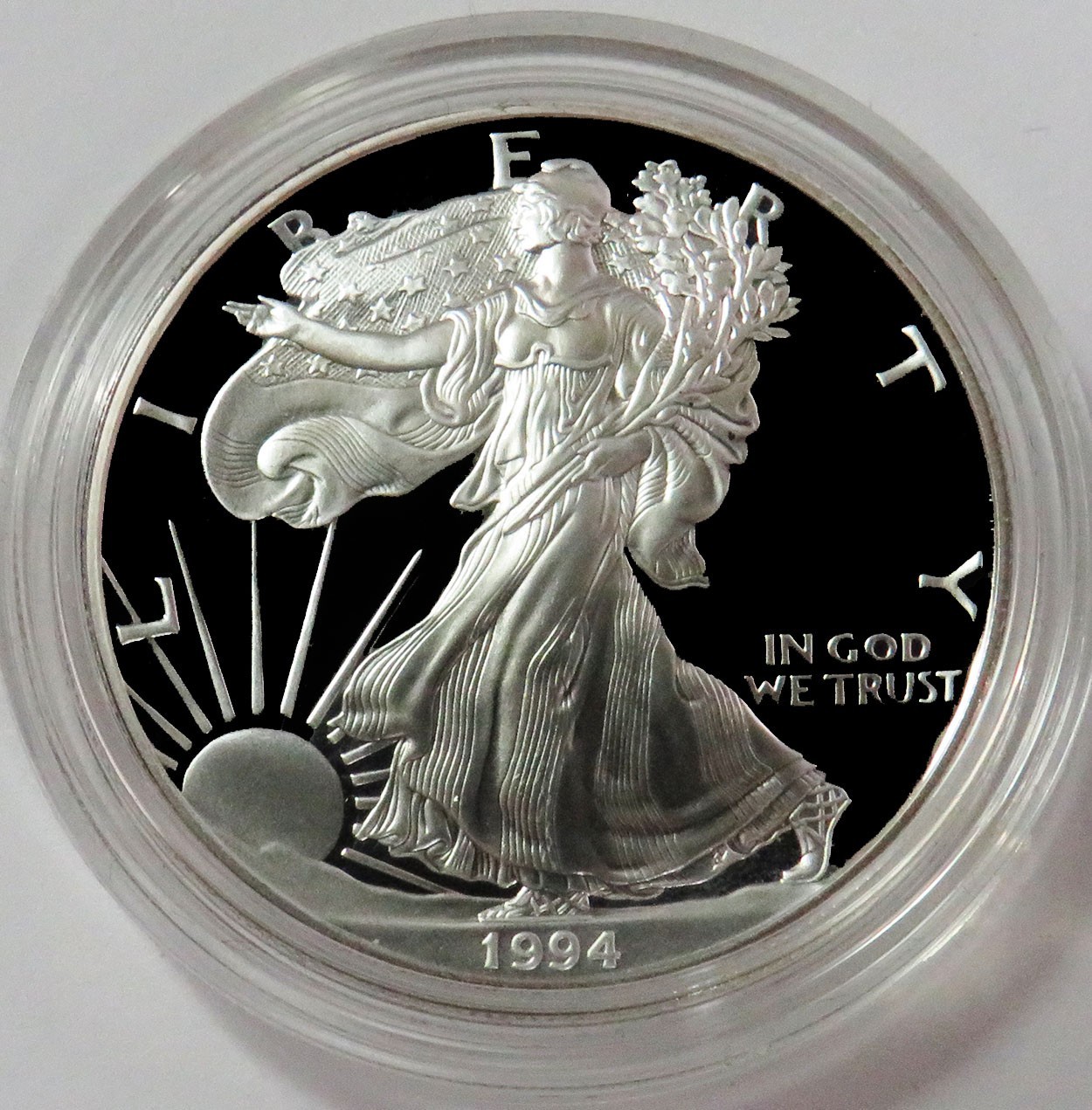 1994 P PROOF AMERICAN SILVER EAGLE $1 BOX COA OGP