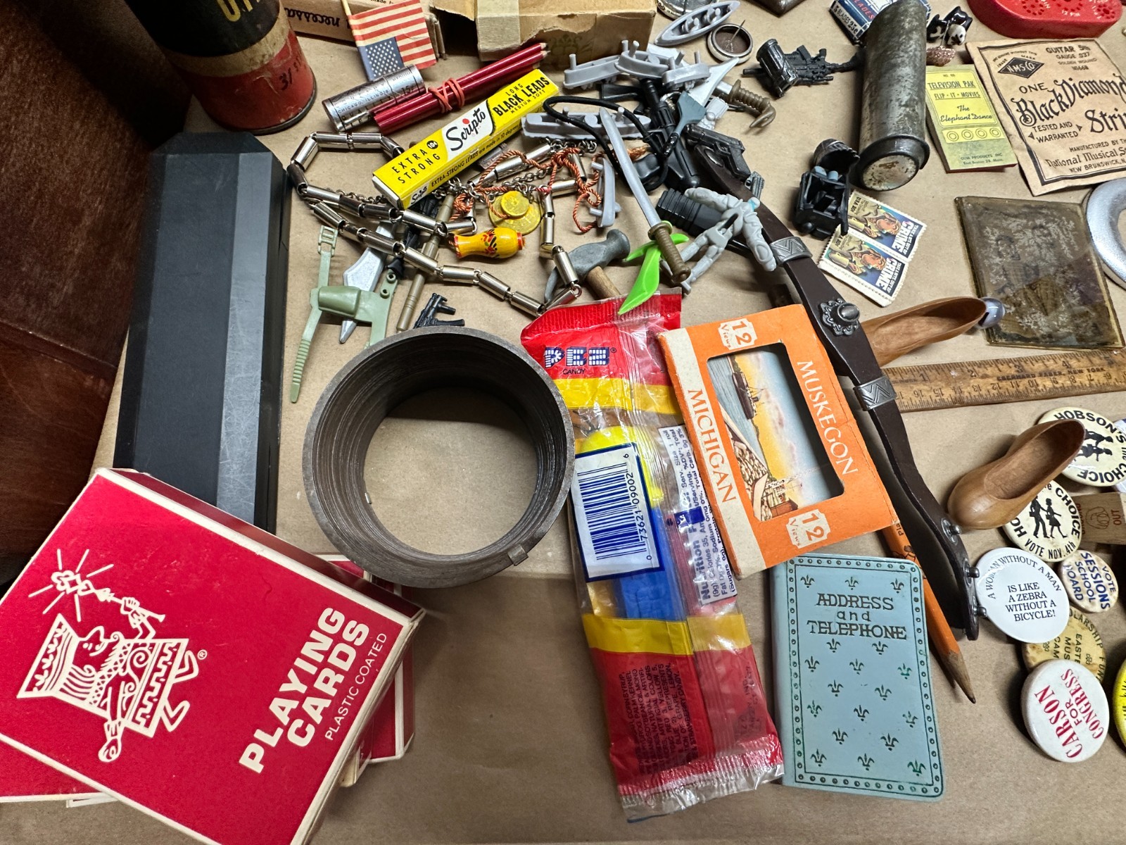 Junk Drawer Lot #4 – Random Antique Vintage Smalls – Advertising, Coins, Toys