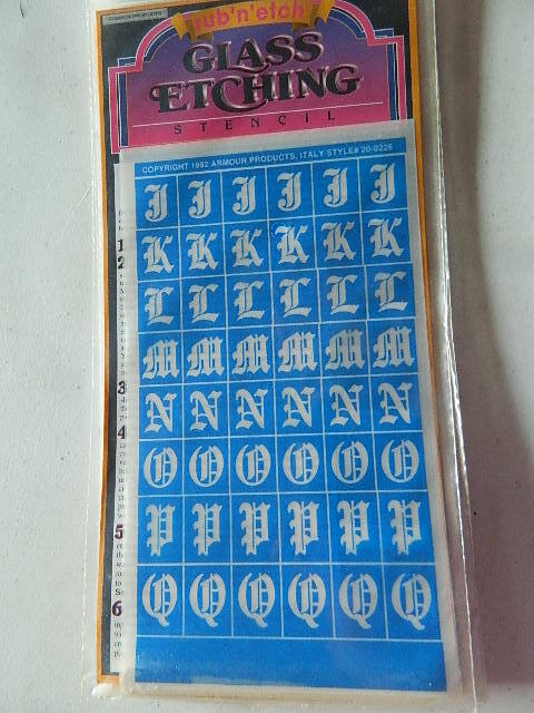 Armour Rub N Etch Stencils Old English Alphabet J-Q glass acid etching
