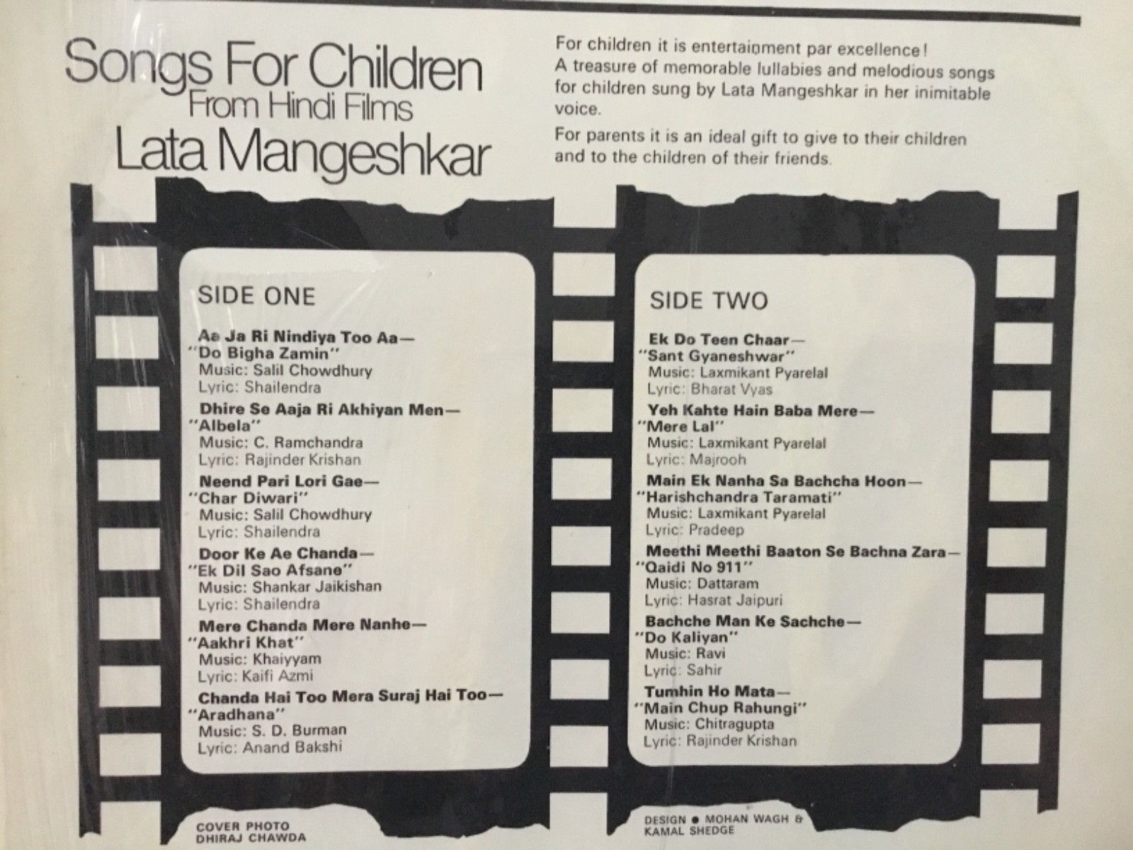 LATA MANGESHKAR: Songs For Children From Hindi Films LP Bollywood Indian MINT+CD
