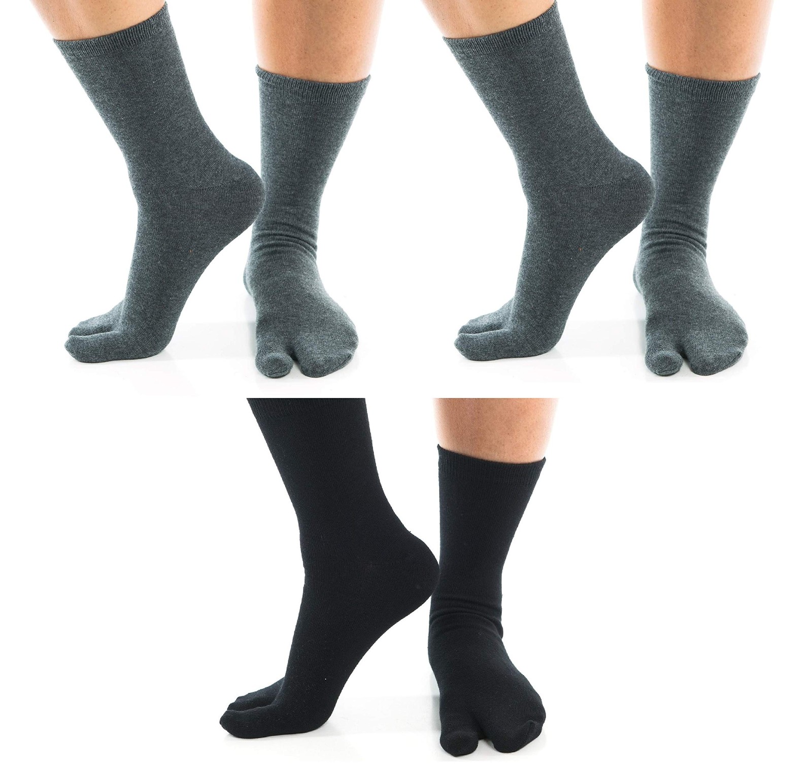 V-Toe Split Toe Flip Flop Socks Tabi Cotton Blend 3 Pack Black Grey Unisex