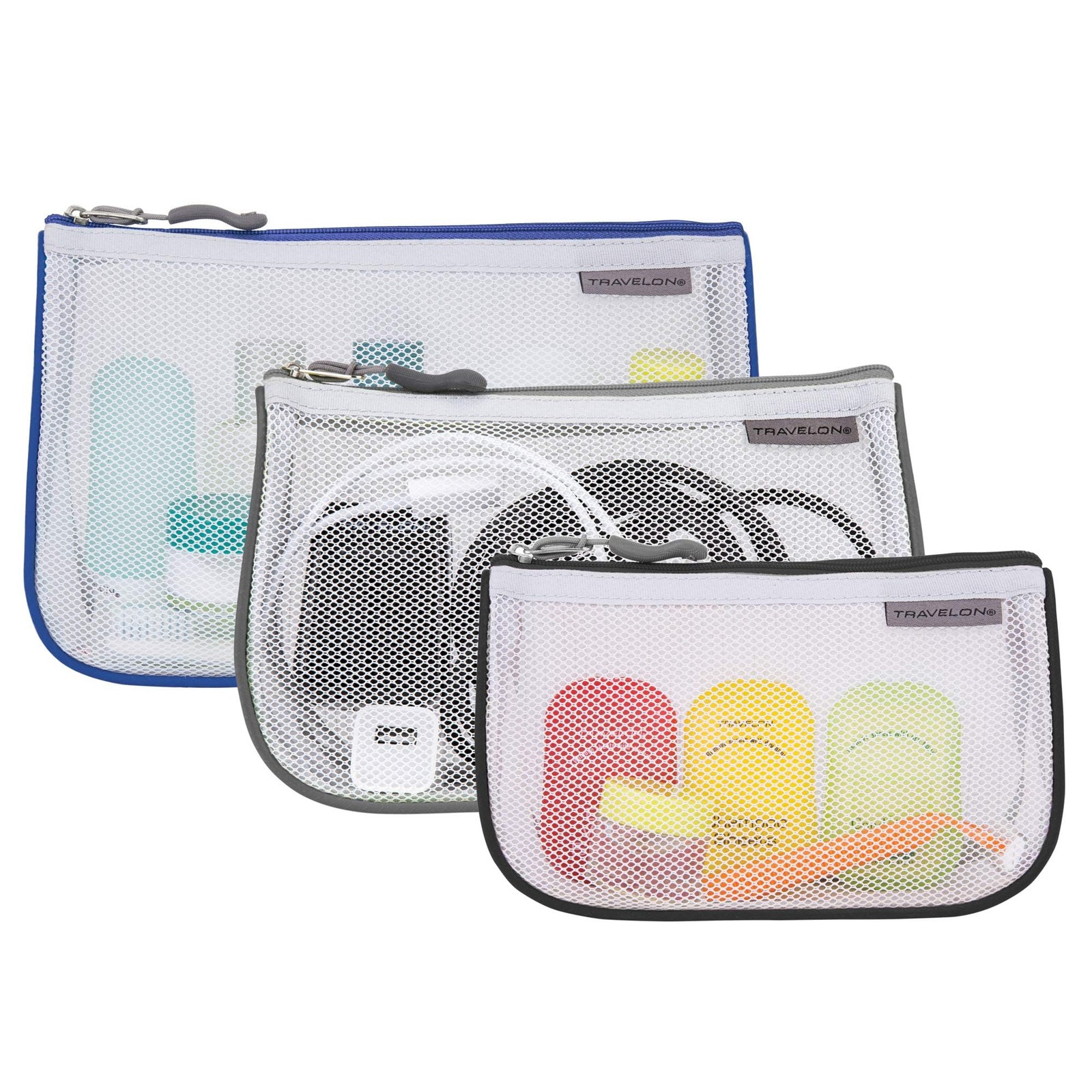 Travelon: Set of 3 Assorted Piped Pouches – Cool Tones