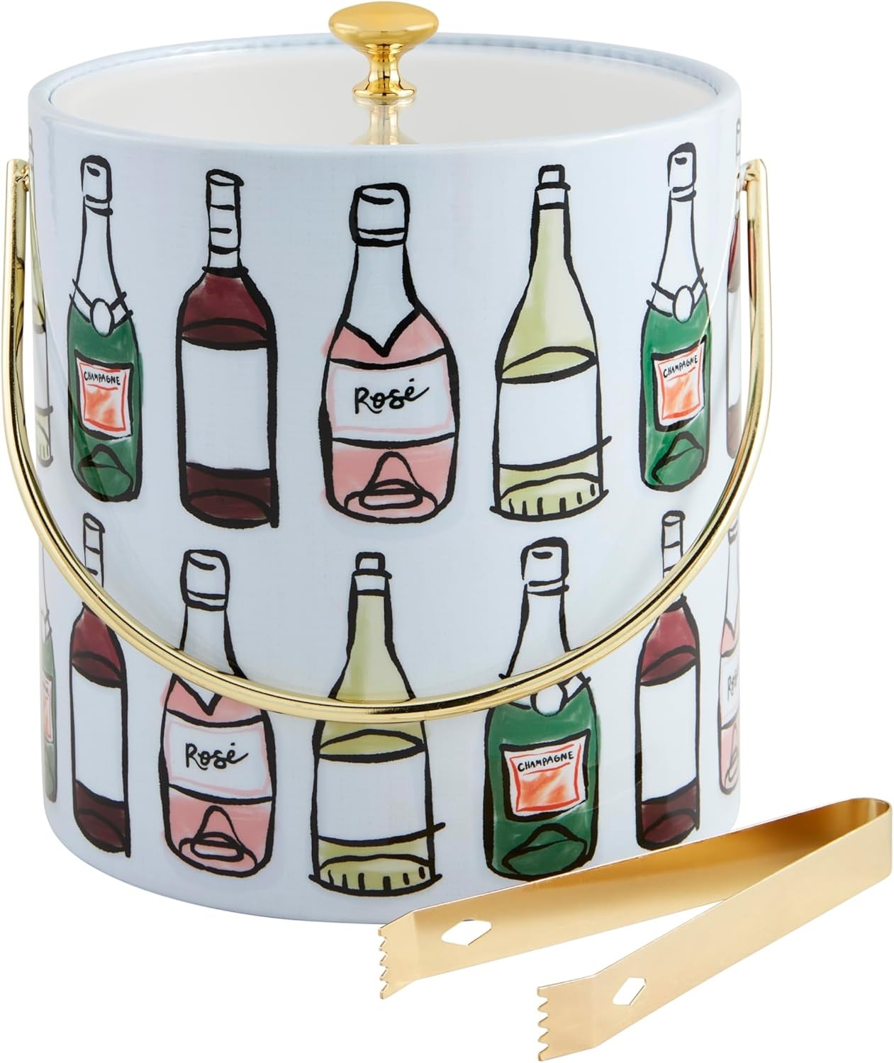 Bar Vinyl Ice bucket 8″ x 7″ dia tongs 6 1/2″ White