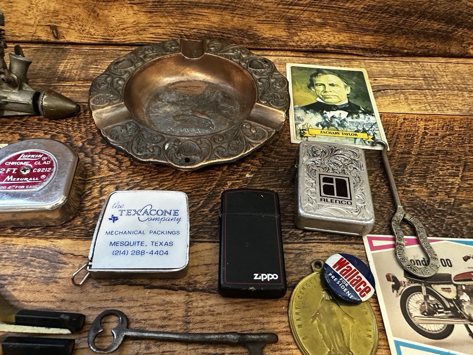VINTAGE JUNK DRAWER LOT ADVERTISING FOX 15 MOTOR SEA WORLD ASHTRAY ZIPPO