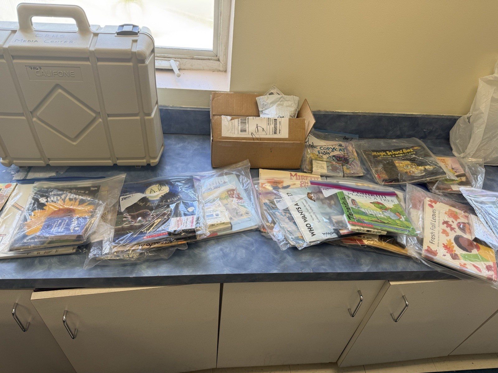 Califone Media Center Lot with JVC Boombox, Headphones, Cassette Tapes, Books