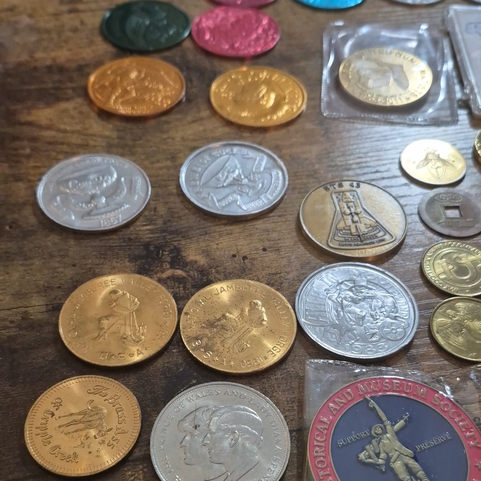 Lot Of 45 Vintage/Commemorative Coins, Pins & Pendants