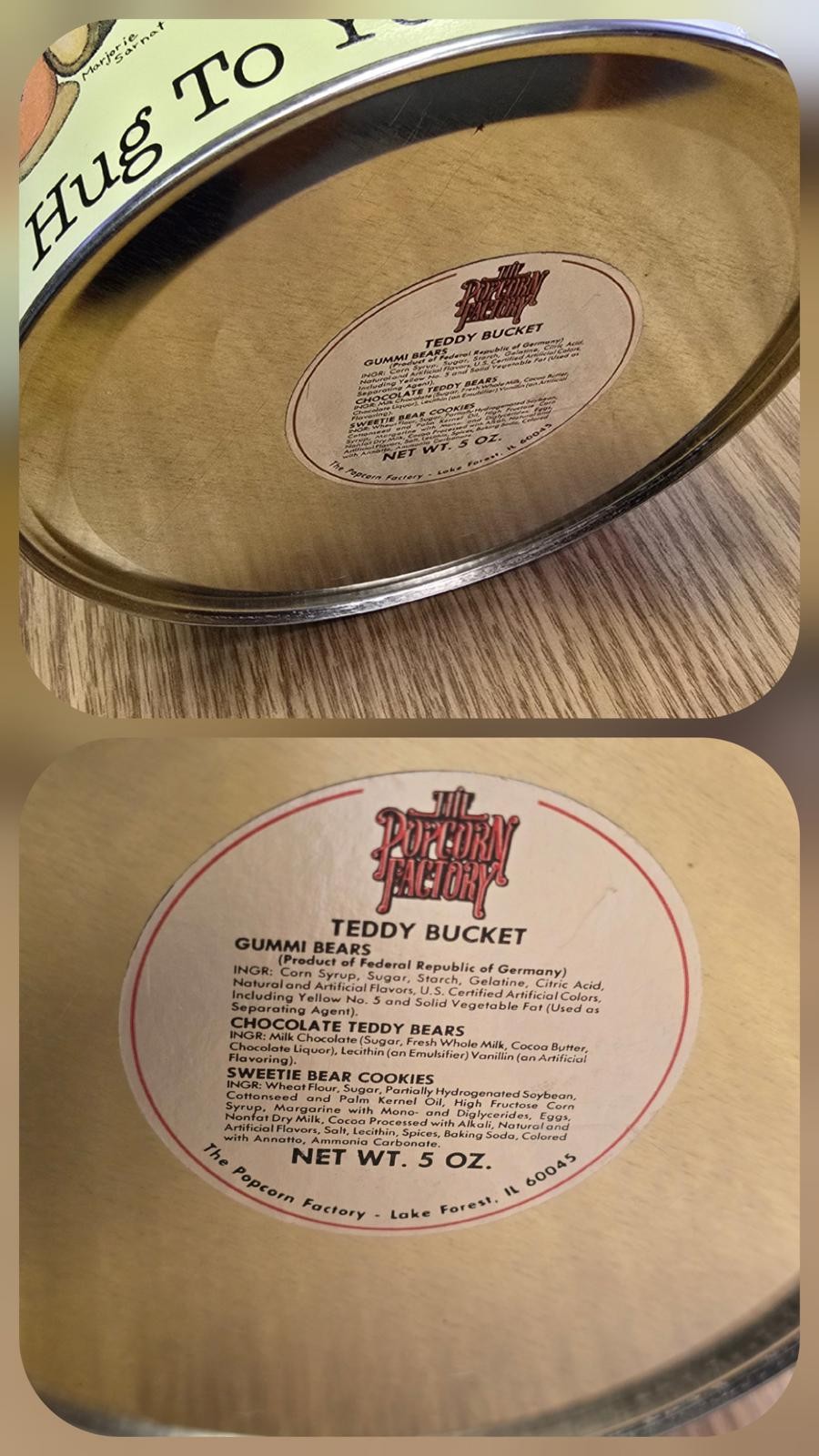 Collectible tin, Teddy Bucket with handle The Popcorn Factory