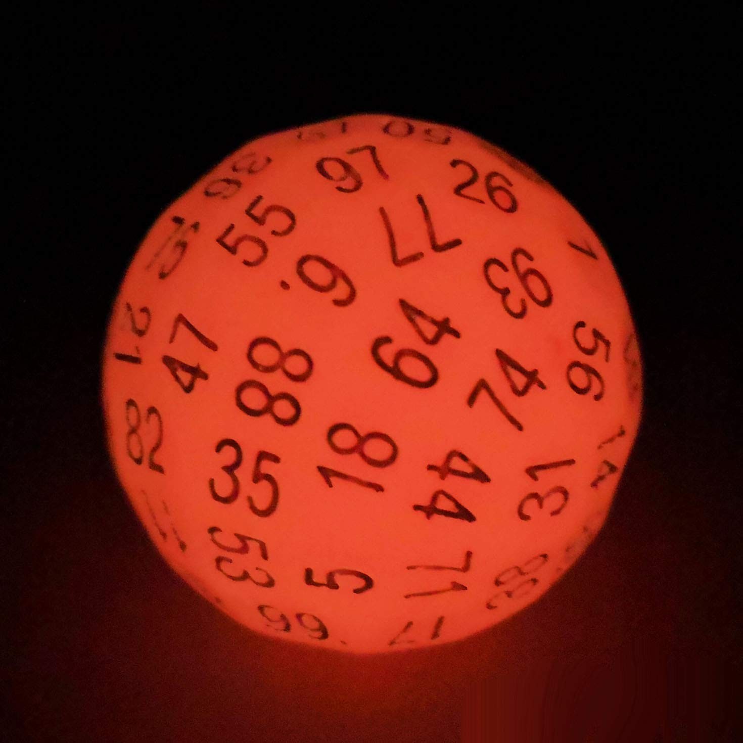 Bescon Glowing Polyhedral D100 Dice – 100-Sided Cerise Red Glow-in-the-Dark Cube