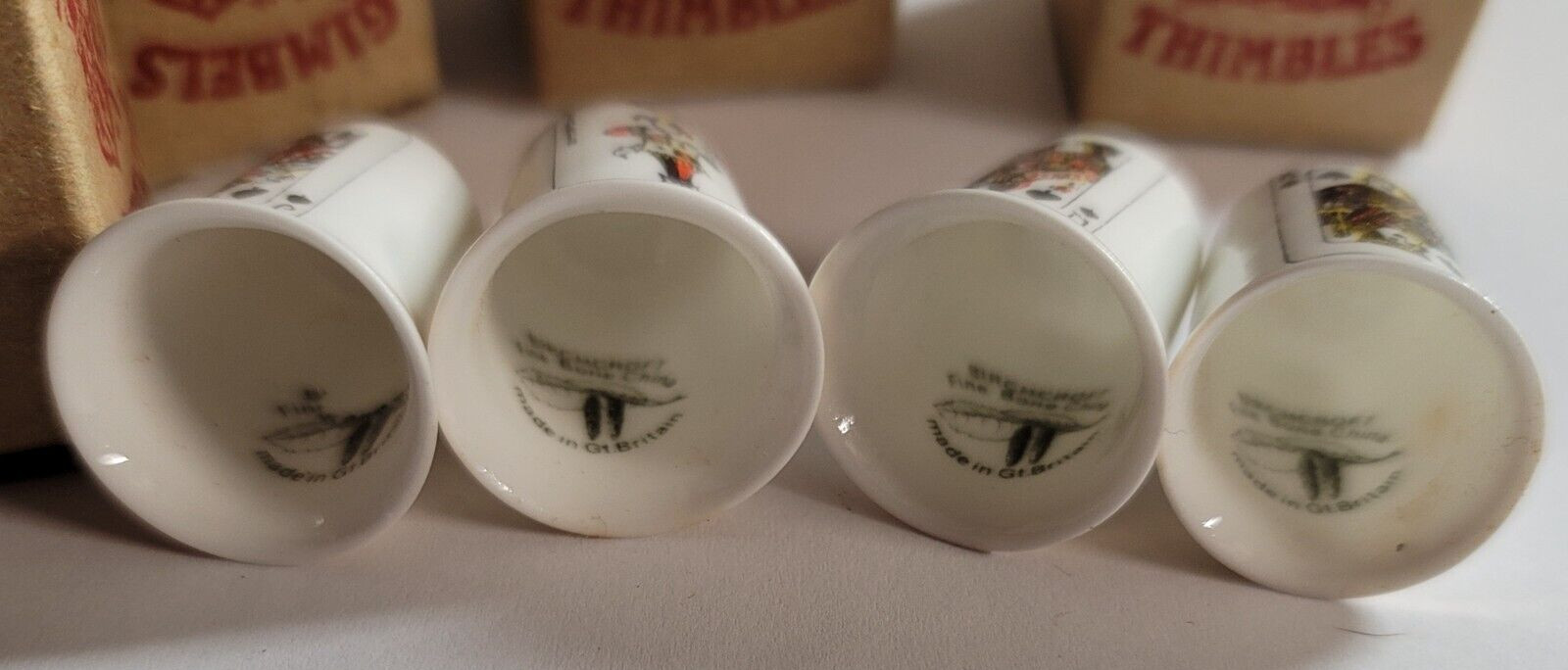 NEW SET OF 4 KING QUEEN JACK JOKER SPADES GIMBELS THIMBLES FINE BONE CHINA UK