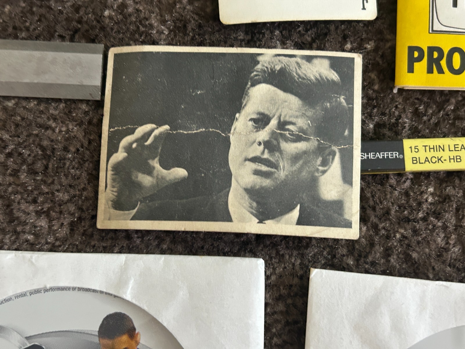 Gramps vintage Junk Drawer Lot Religious JFK Button Owl Humidity Flatware Paper
