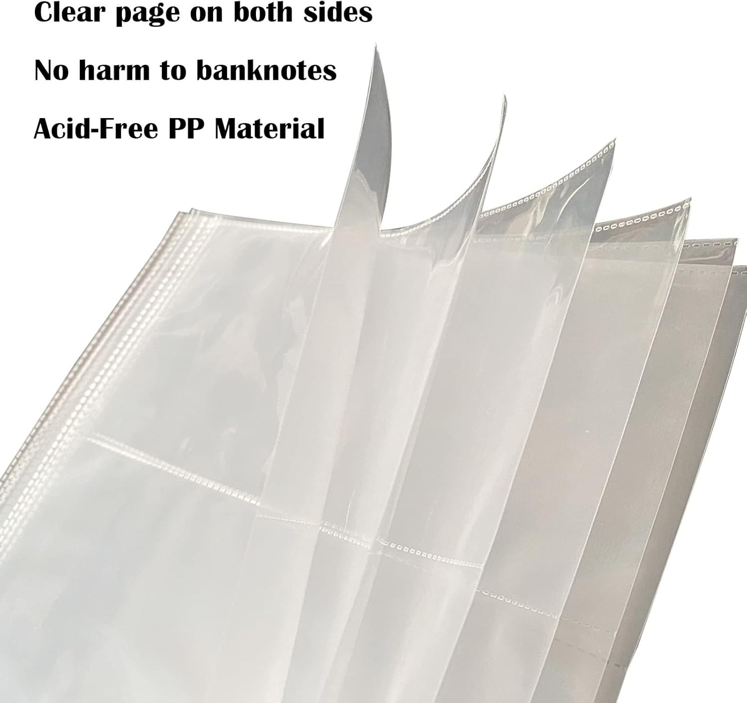 “50Pcs Currency Sleeves for 3 Ring Binder, 3-Pocket Banknote Protectors “