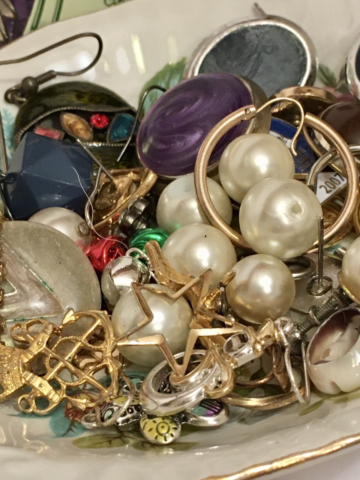 Vintage To Now Junk Drawer Lot Jewelry Porcelain China Pins Single Earrings More