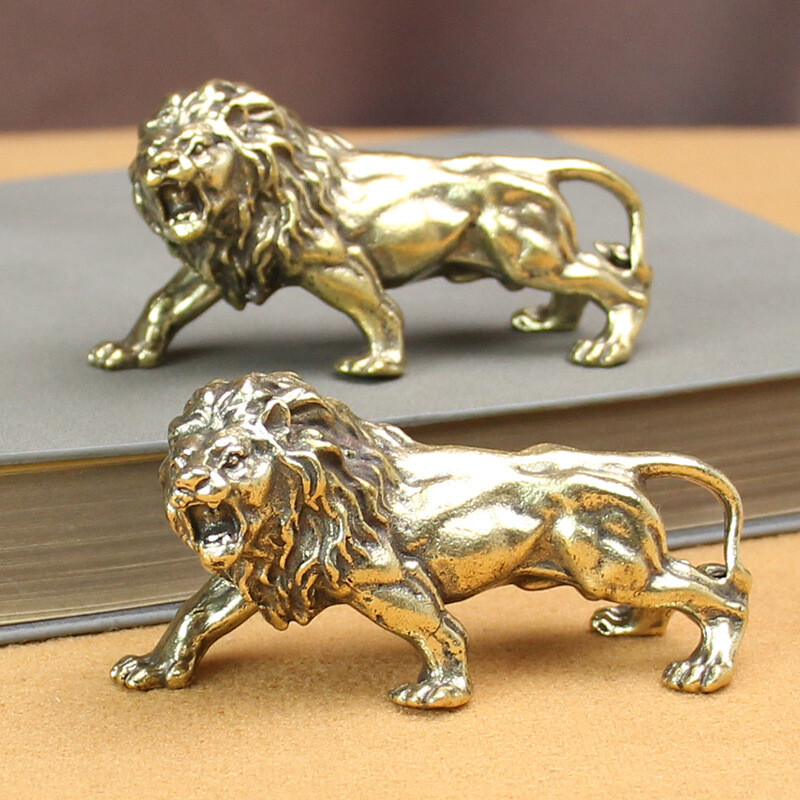 1Pc Brass Lion Male Lion Statue Decoration Animal Toys Home Office Decoration~