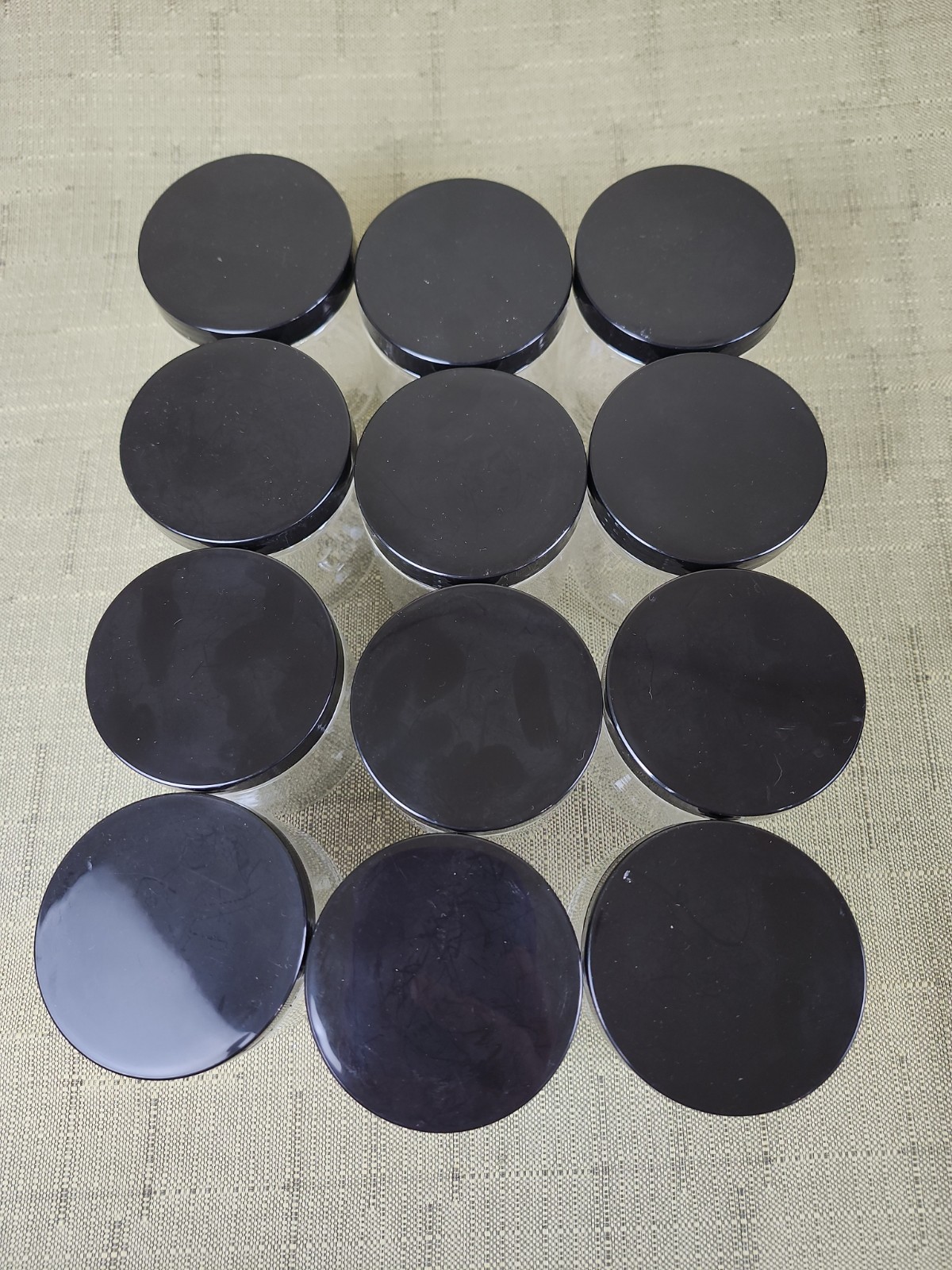 Junk Drawer Lot of 12 New Clear Plastic Containers with Black Lids