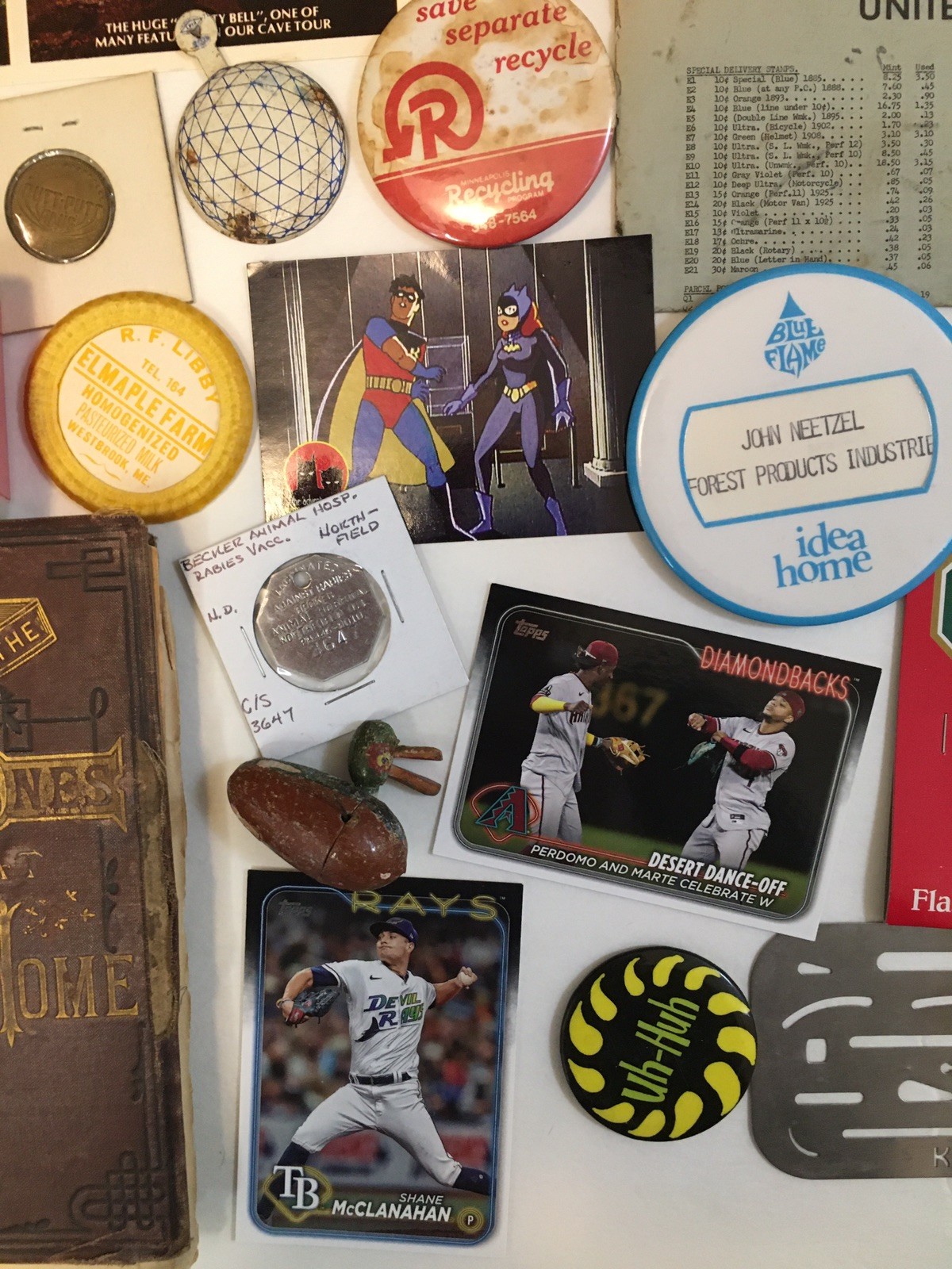 Vintage Junk Drawer Lot Ephemera Pinback Buttons Texas Auction Catalog Songbook