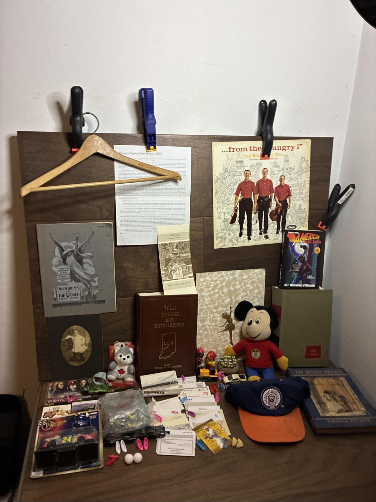 Vintage Junk Drawer lot Photo Book Record Toys Hat