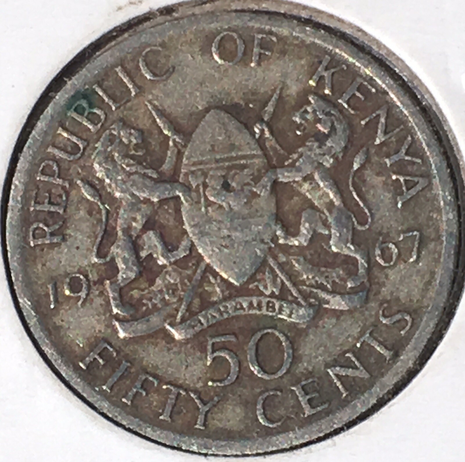 1967 Africa One Shilling World Coin Republic of Kenya Circulated .50 Fifty 519