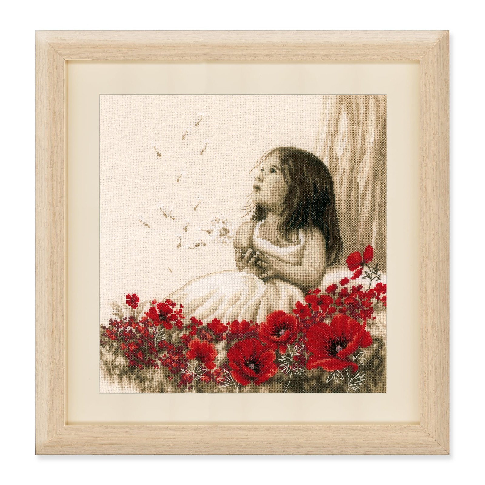 Vervaco Counted Cross Stitch Kit, 13,2 x 13,6 inch, Girl in a Poppy Field