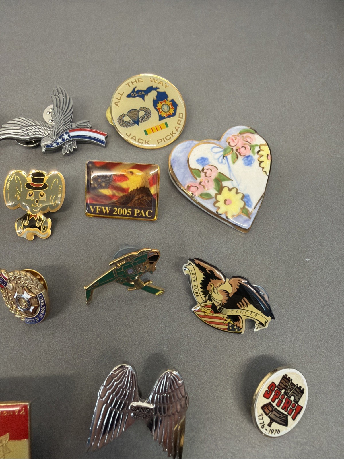 Lapel Pins Lot – Vfw, Michigan, Wwii, Helicopte, Goldie, Eagle #4 MS1