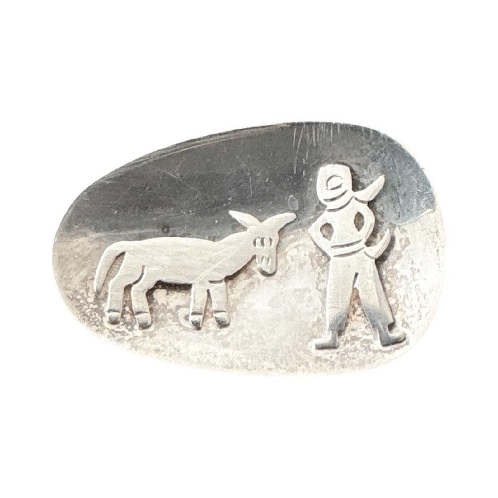 Vtg 60’s Plateria RVC Sterling 925 Taxco Mexico Brooch Man & Donkey
