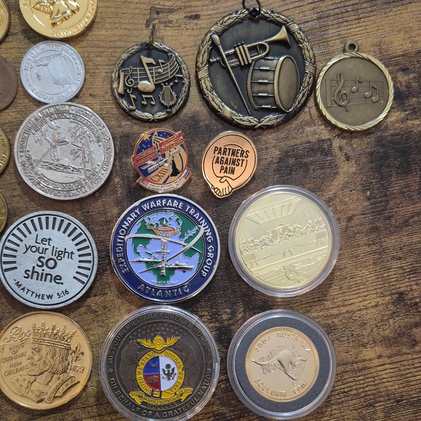Lot Of 45 Vintage/Commemorative Coins, Pins & Pendants