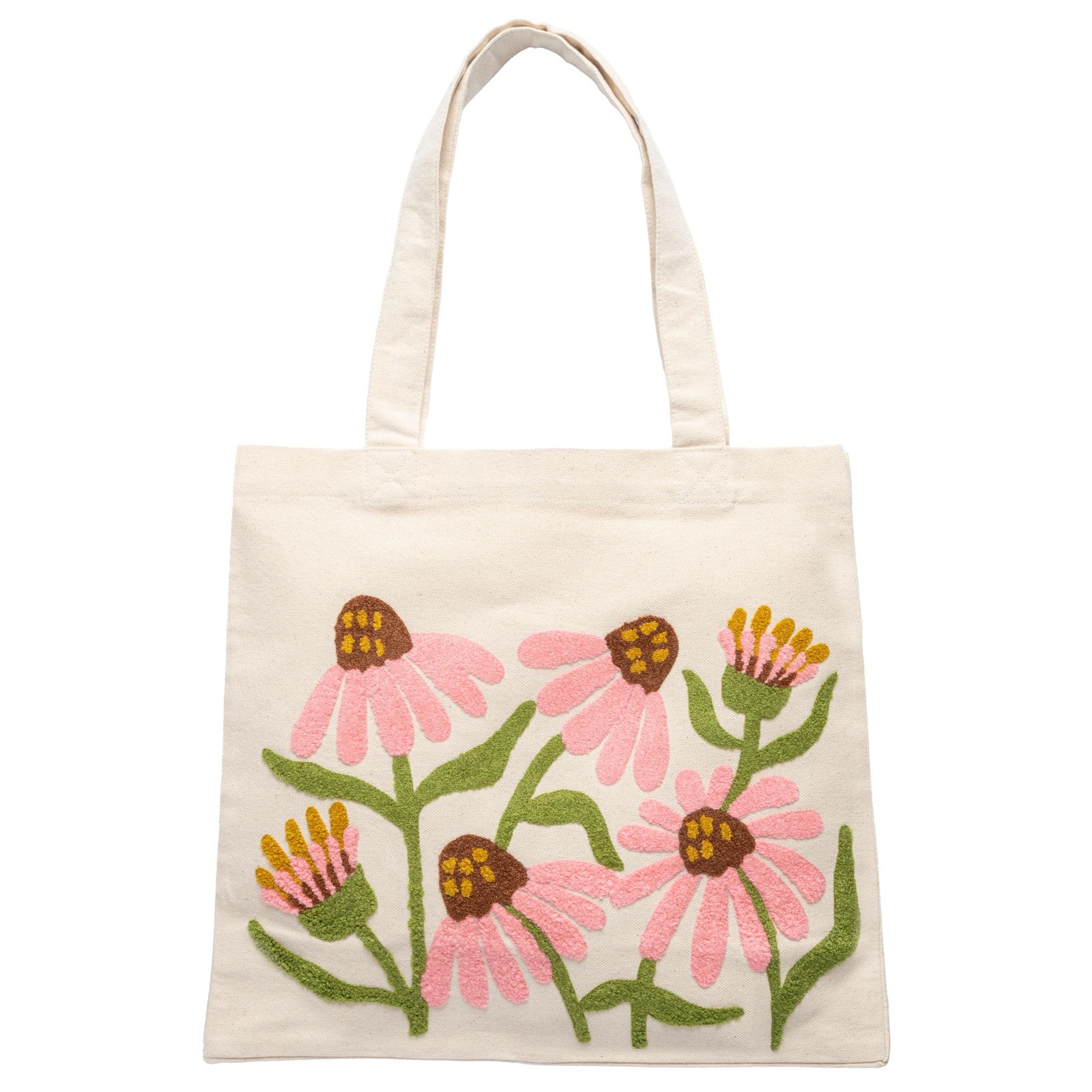 Karma Embroidery Canvas Tote Bag, Coneflowers Cotton Shoulder Bag