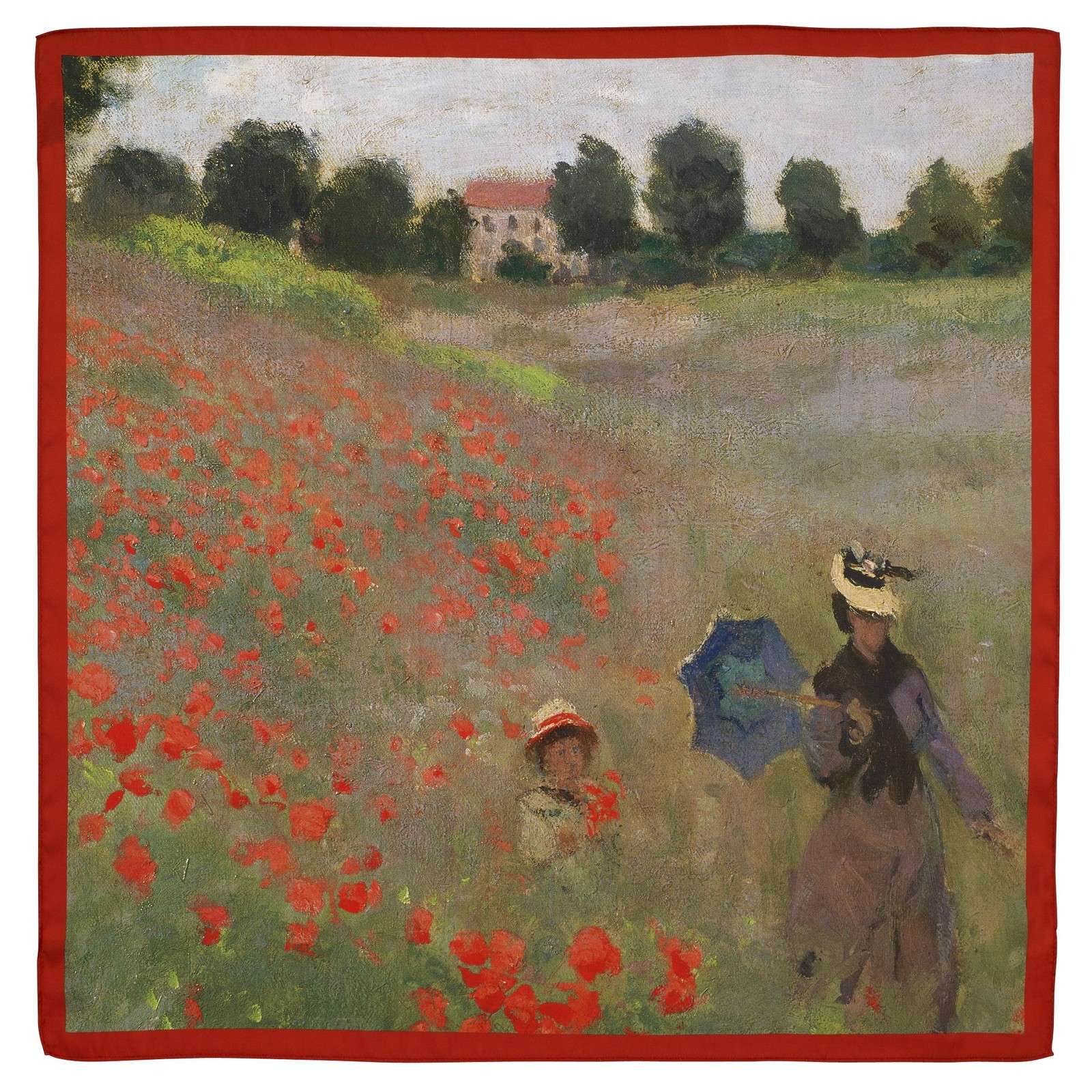 Monet Poppy Field Square Satin Chiffon Scarf
