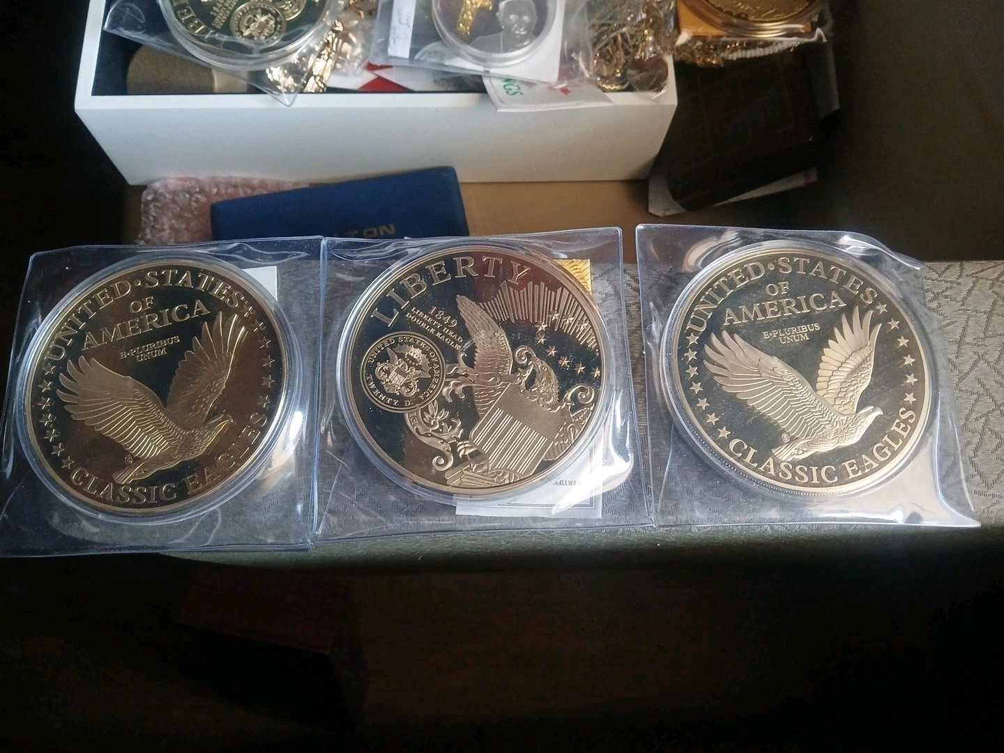 3 Lot American Mint Classic Eagles U.S. 376g Layered 24k Gold Replica 2016 (R)