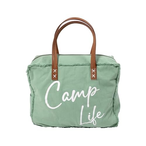 Pavilion Gift Company Canvas Tote Bag 16.5×13 Camping Travel Green White