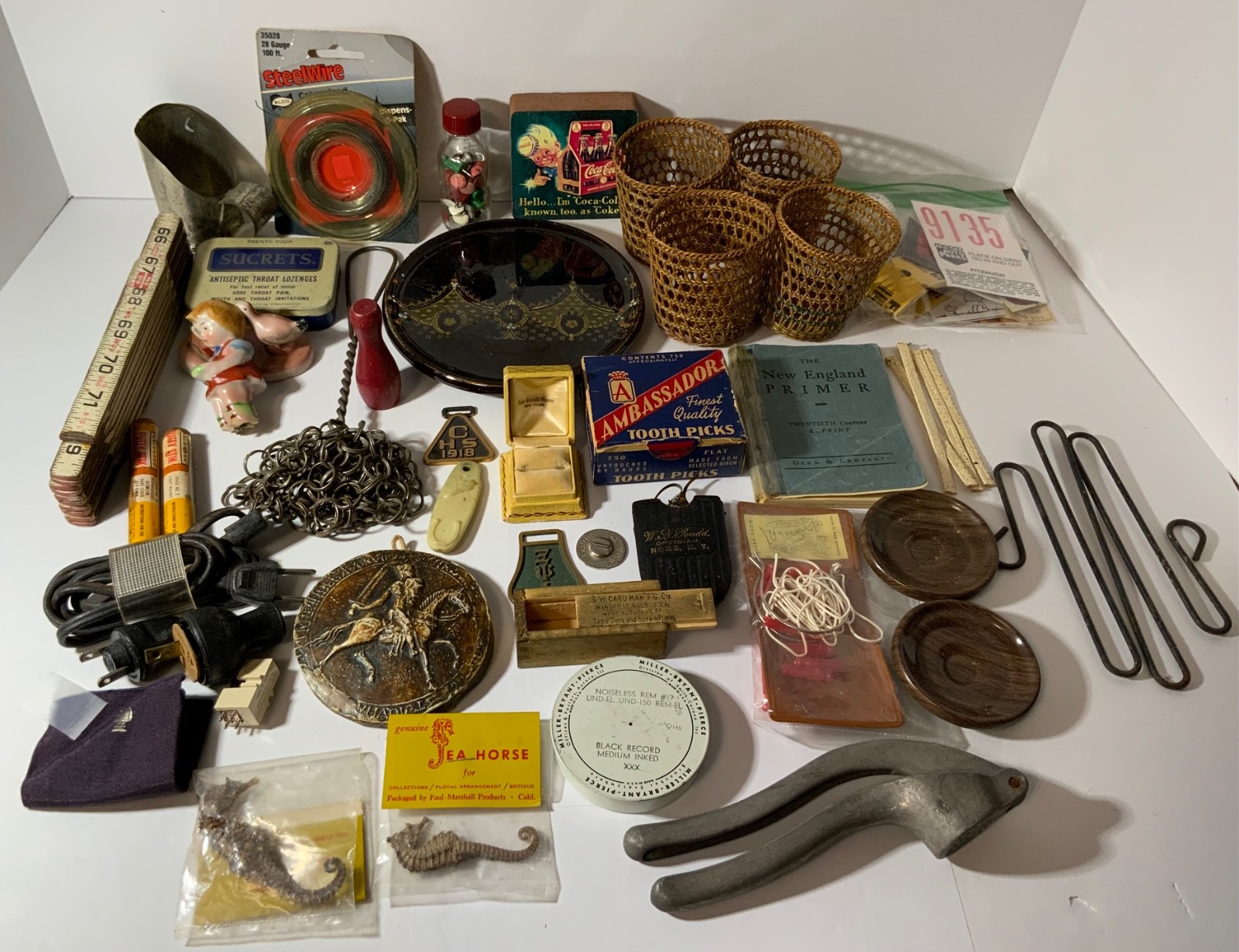VTG Junk Drawer Lot Assemblage Art Mixed Media Crafts 3.5# China Basket Metal