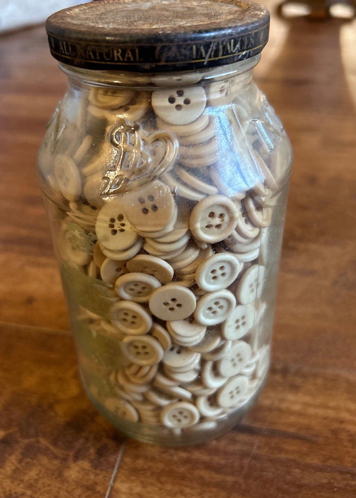 Vintage Jar Filled with Antique & Vintage Beige Buttons