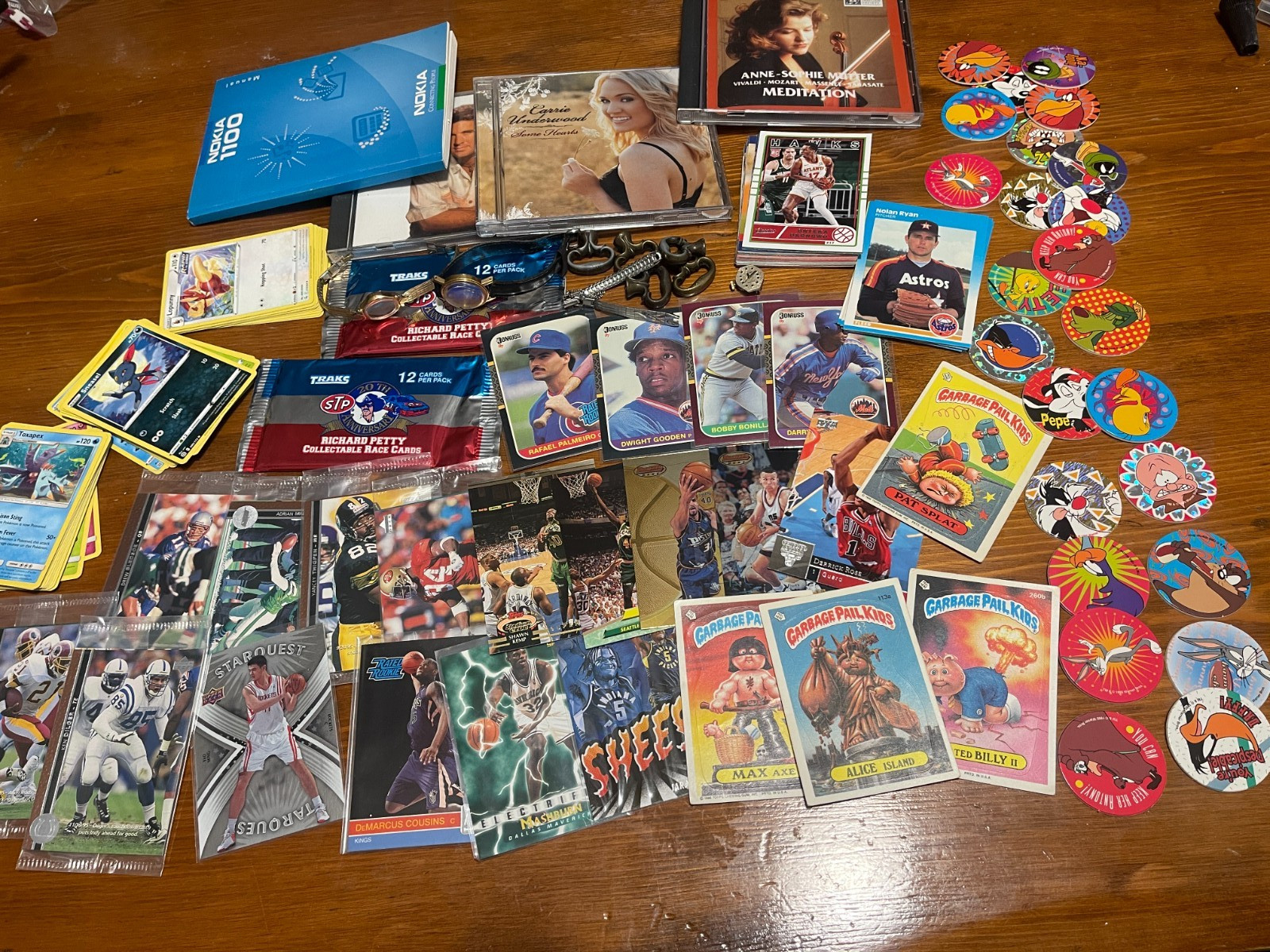 Vintage Junk Drawer Lot – PACKS, BASEBALL , BASKETBALL Cards, GPK, CDS, Pokémon