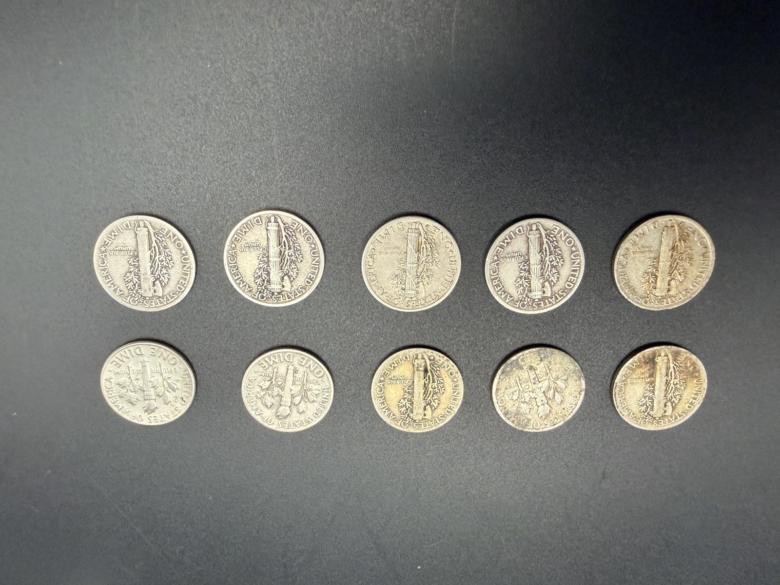 Lot of 10 US Silver Dimes – Mercury & Roosevelt (1934-1955) 90% Silver